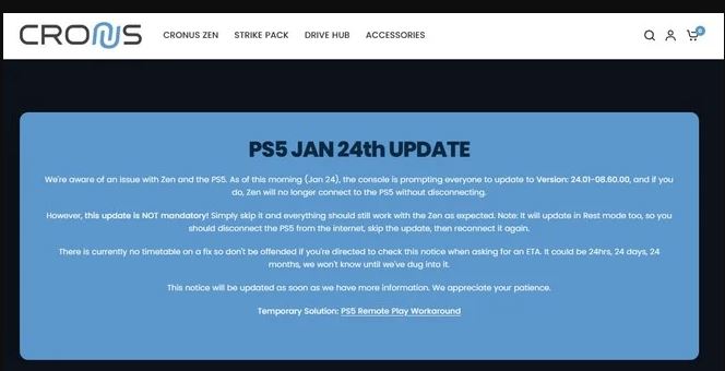 PS5 Blocks Cronus Zen and Accessories Following Latest Update