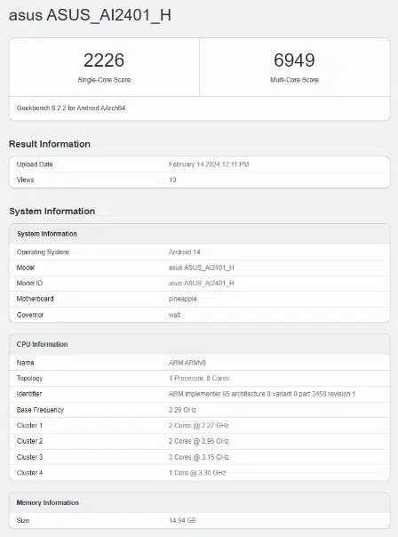 Asus Zenfone 11 Ultra Geekbench listing