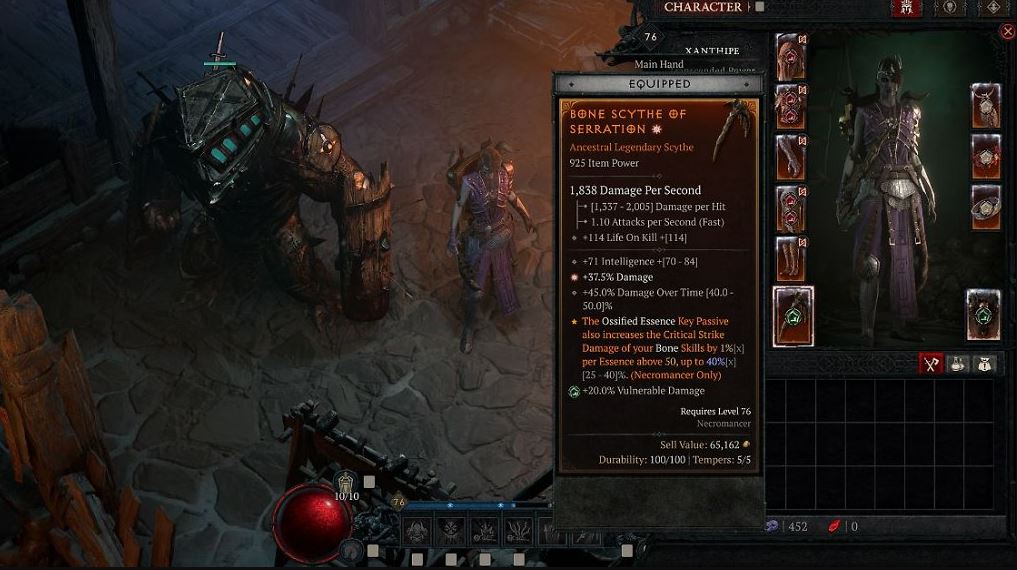 This screenshot shows an item with the changes to items with a Major Affix.