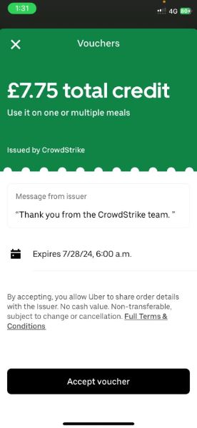 CrowdStrike Offers an UberEats Voucher to Compensate for the Disaster It Caused (2)