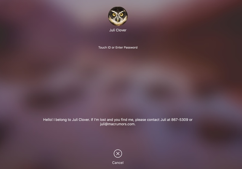 macOS Lock Screen Messages
